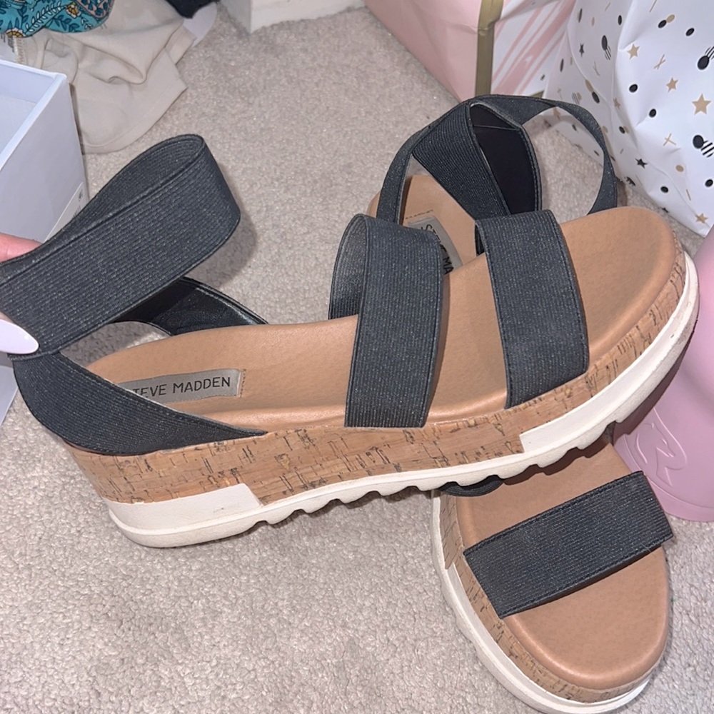 steve madden Bandi Blush Cork-Wrapped Textile Ankle Strap Platform Wedge Sandal